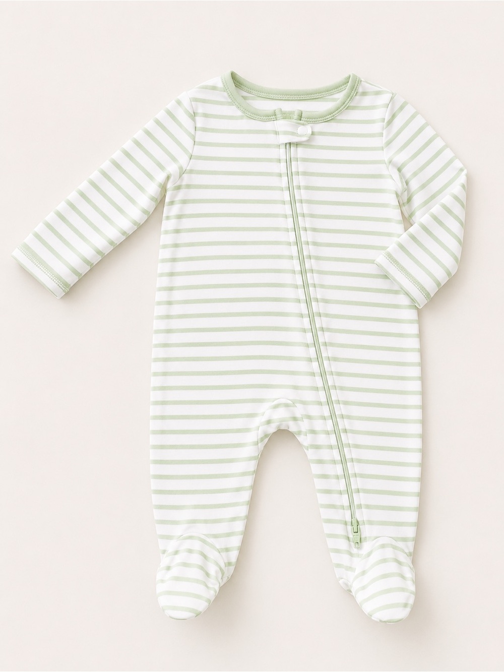 Little Me - Double Zipper Sleeper W/ Green and White Stripes (Bamboo) - 3M